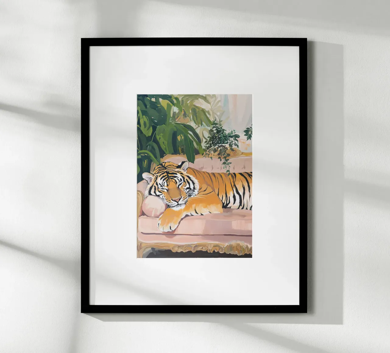 Divano tigre Pianta Botanica Rosa Pittura ad olio Rosa poster con telaio in legno da Euphoria Theresa