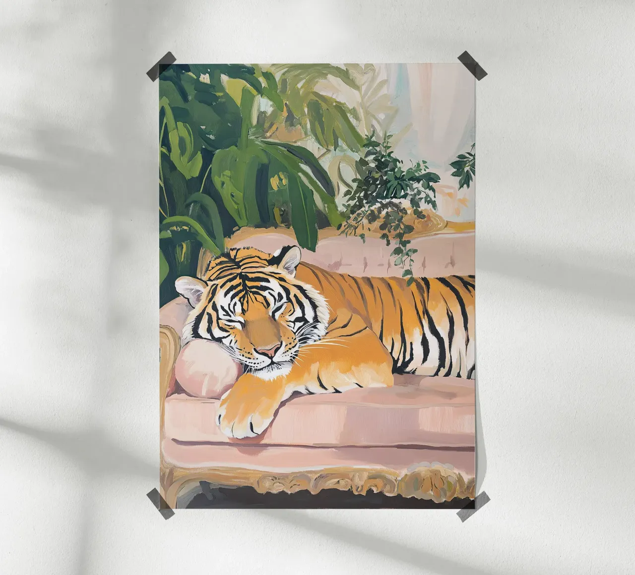 Divano tigre Pianta Botanica Rosa Pittura ad olio Rosa poster con telaio in legno da Euphoria Theresa