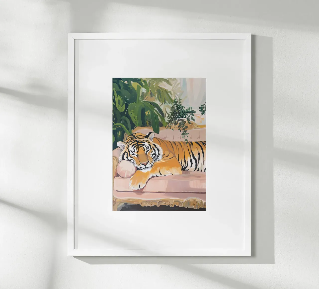 Divano tigre Pianta Botanica Rosa Pittura ad olio Rosa poster con telaio in legno da Euphoria Theresa