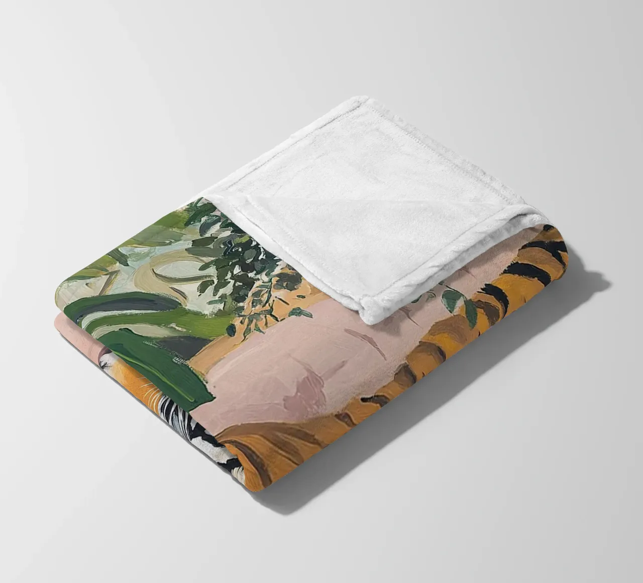 Tiger Sofa Pflanze Botanisch Rosa Ölgemälde Rosa Fleecedecke von Euphoria Theresa