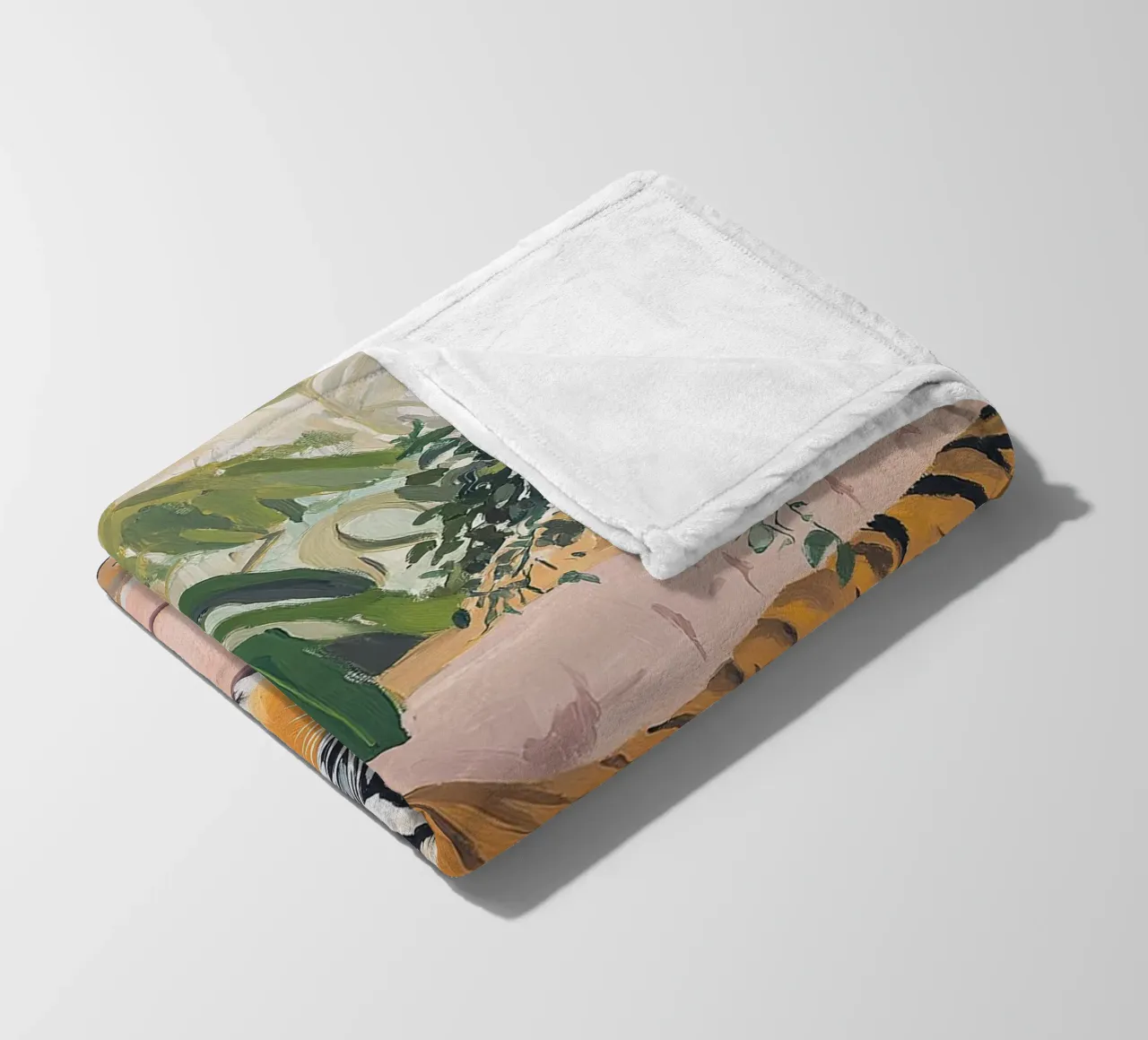 Tiger Sofa Pflanze Botanisch Rosa Ölgemälde Rosa Fleecedecke von Euphoria Theresa