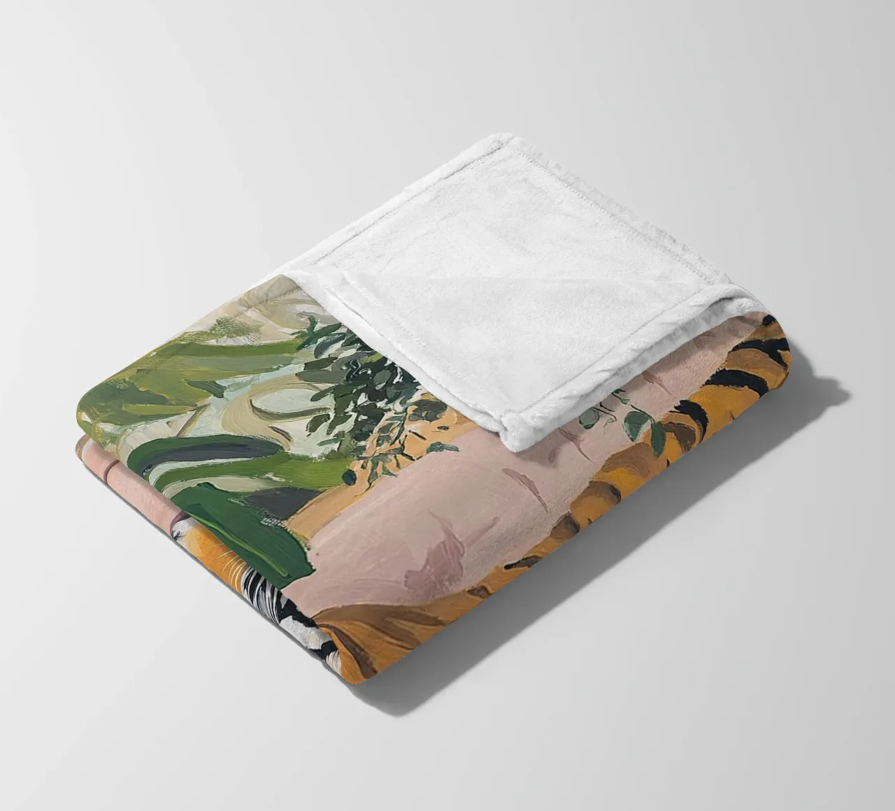 Tiger Sofa Pflanze Botanisch Rosa Ölgemälde Rosa Fleecedecke von Euphoria Theresa