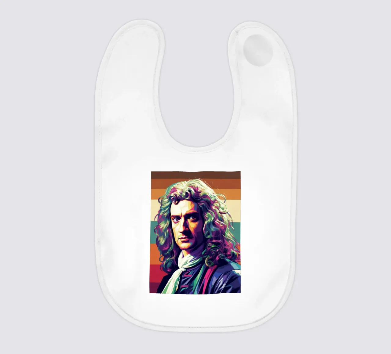 Ritratto pop art di Isaac Newton bavaglino da Hantamrata