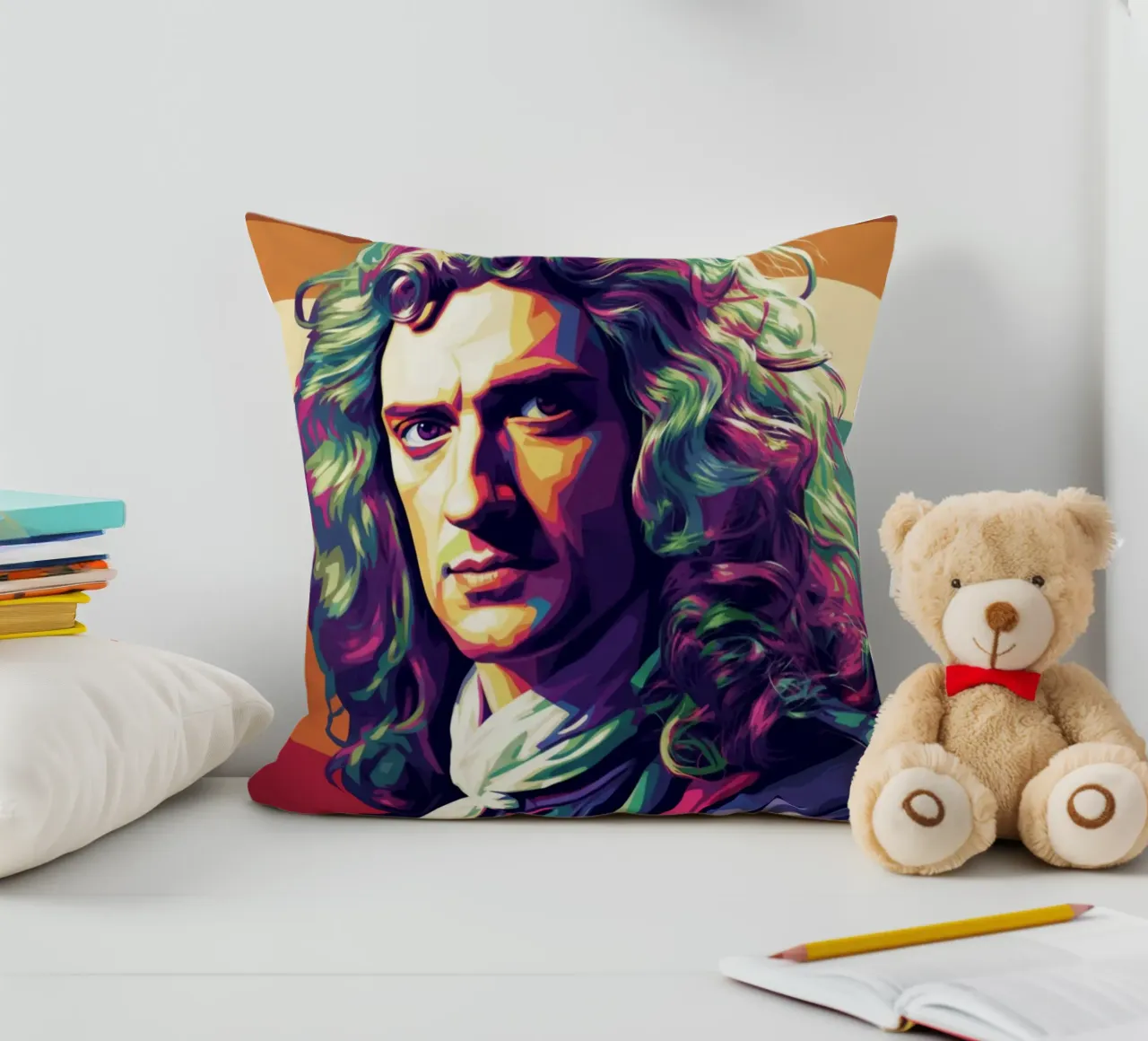 Ritratto pop art di Isaac Newton cuscino da Hantamrata
