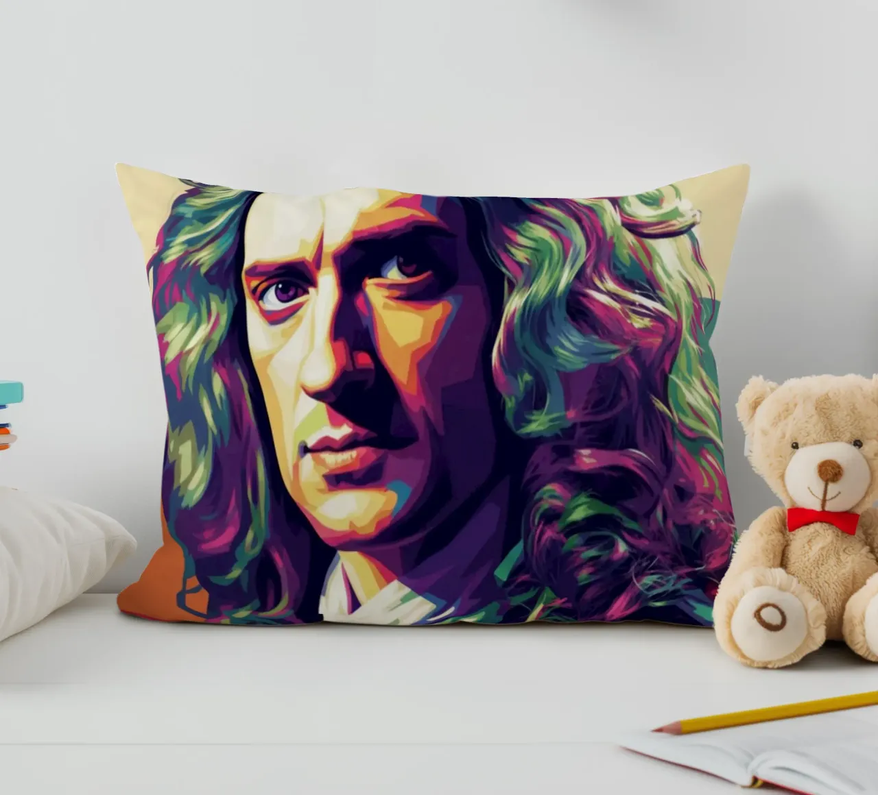 Ritratto pop art di Isaac Newton cuscino da Hantamrata