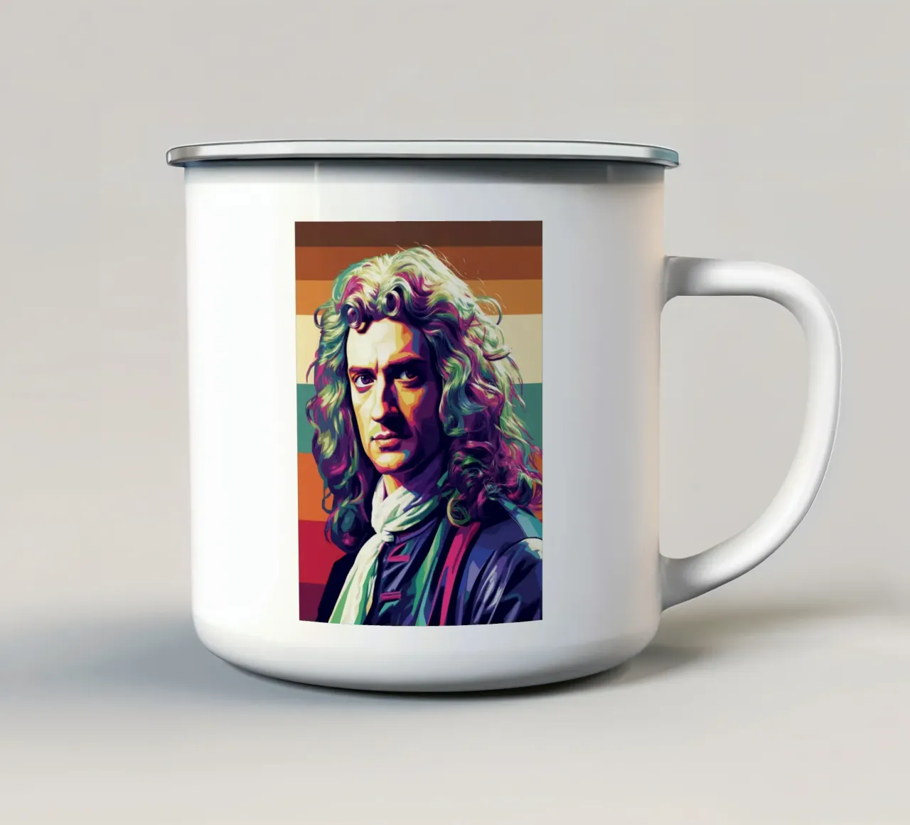Ritratto pop art di Isaac Newton tazza in smalto da Hantamrata