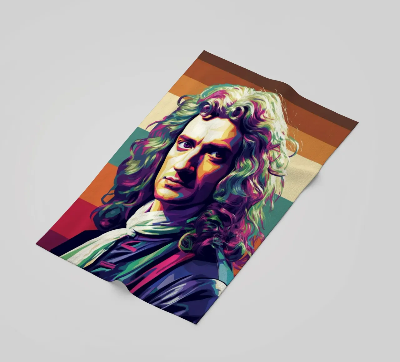 Ritratto pop art di Isaac Newton telo mare da Hantamrata