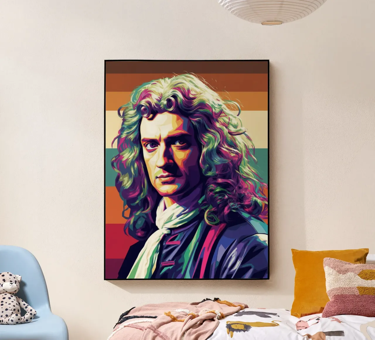 Ritratto pop art di Isaac Newton plexiglass da Hantamrata