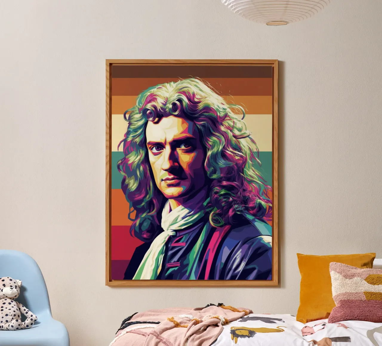 Ritratto pop art di Isaac Newton alluminio dibond da Hantamrata