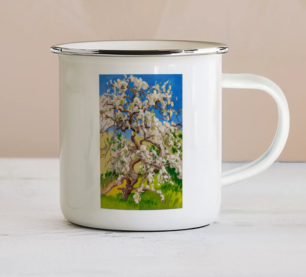 Albero di fiori d'avorio tazza in smalto da Angkasa Mist