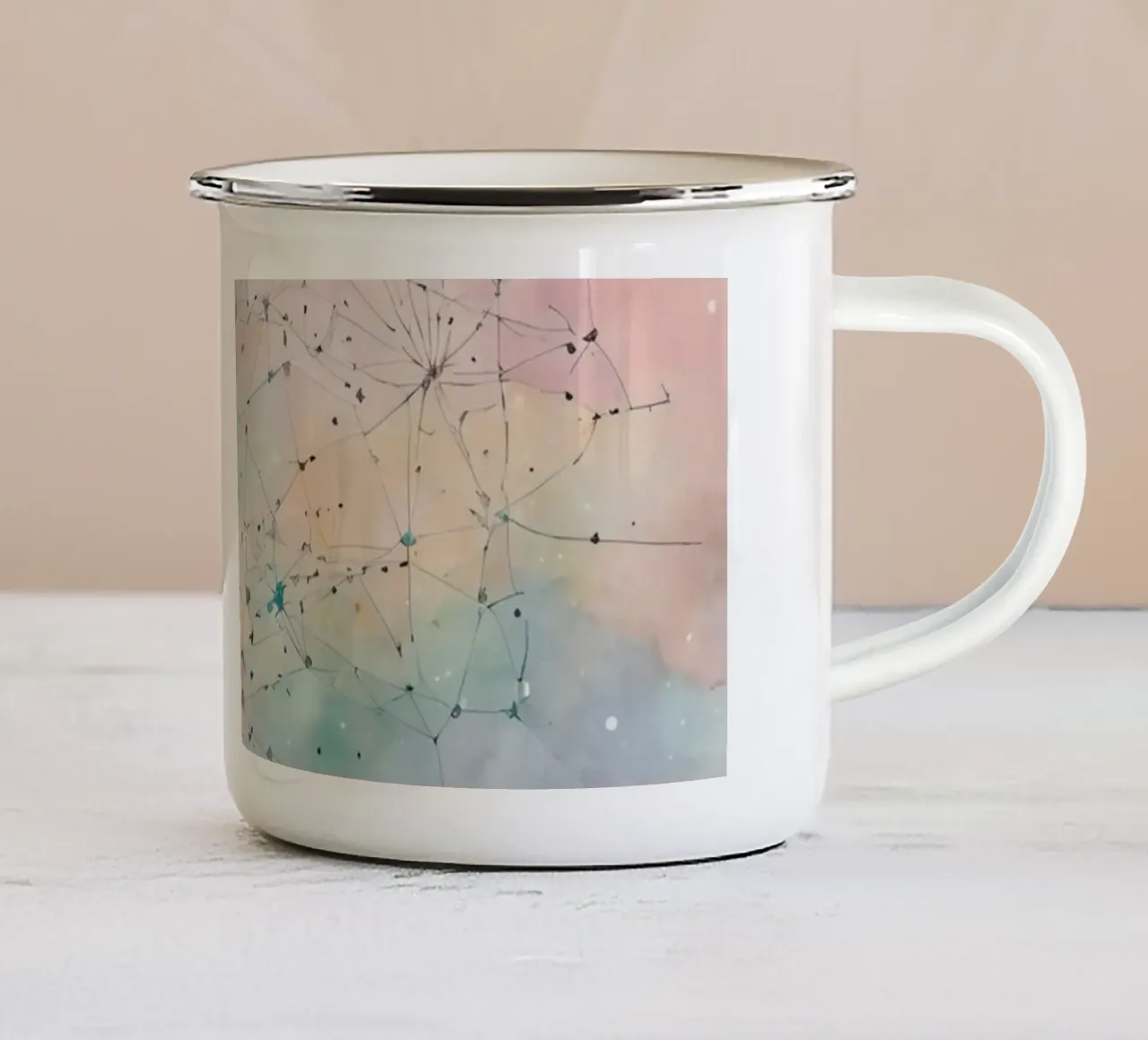 Galassia acquerello con sovrapposizione di rete tazza in smalto da DesignDoodle