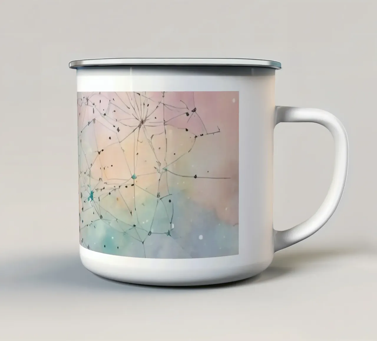 Galassia acquerello con sovrapposizione di rete tazza in smalto da DesignDoodle