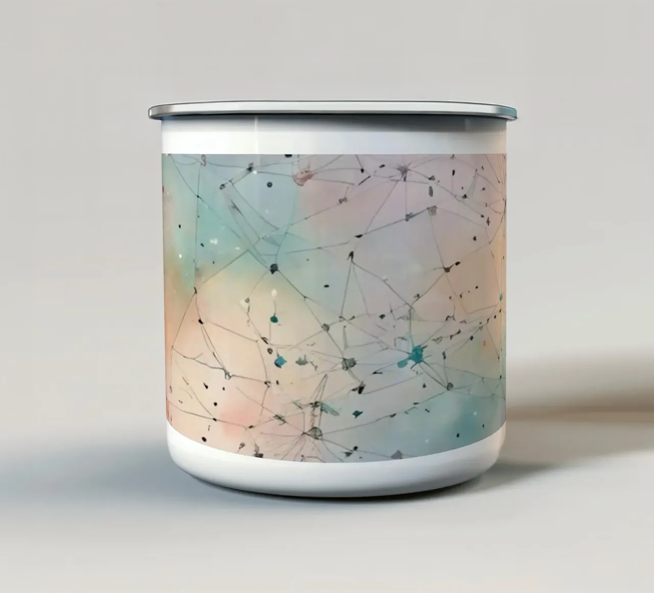 Galassia acquerello con sovrapposizione di rete tazza in smalto da DesignDoodle