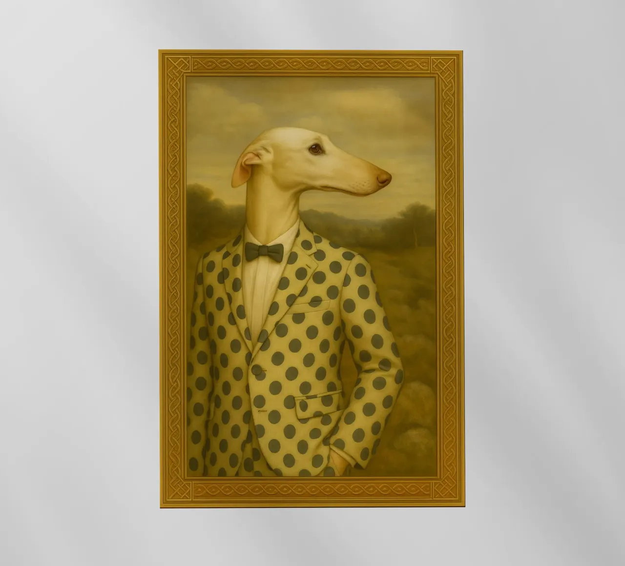 Dalmatian Greyhound – Surreal Dog Portrait in Polka-Dot Suit pellicola backlit da Elegant Absurd