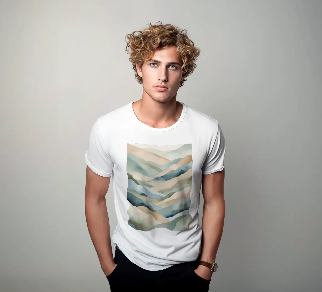 Paesaggio acquerellato di colline stratificate t-shirt da DesignDoodle