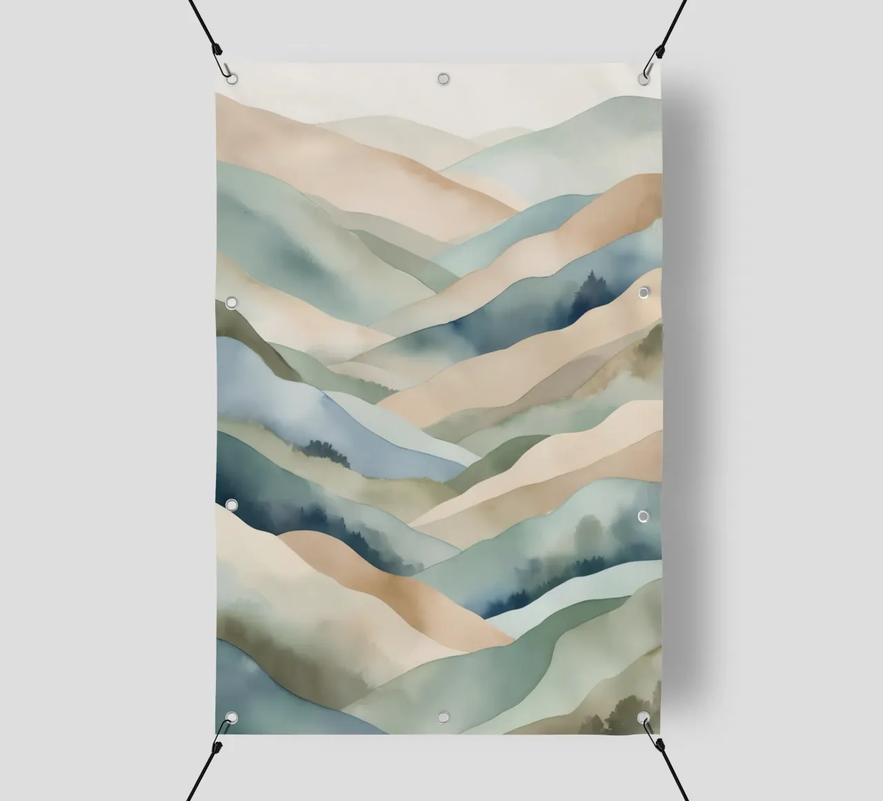 Paesaggio acquerellato di colline stratificate telo in pvc da DesignDoodle