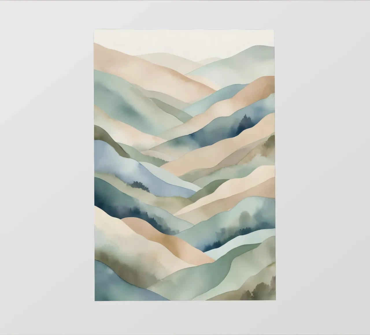Paesaggio acquerellato di colline stratificate telo in pvc da DesignDoodle