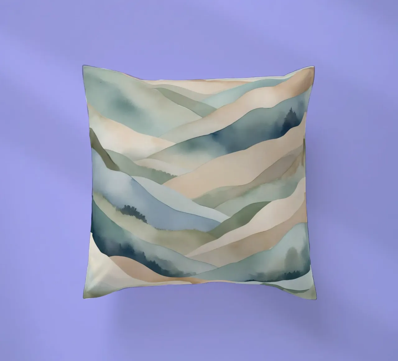 Paesaggio acquerellato di colline stratificate cuscino da DesignDoodle