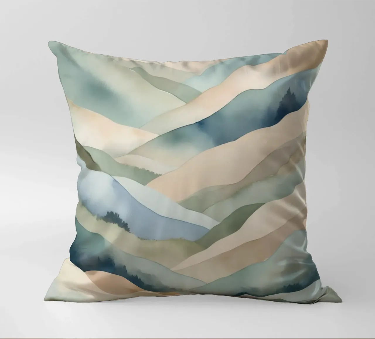Paesaggio acquerellato di colline stratificate cuscino da DesignDoodle