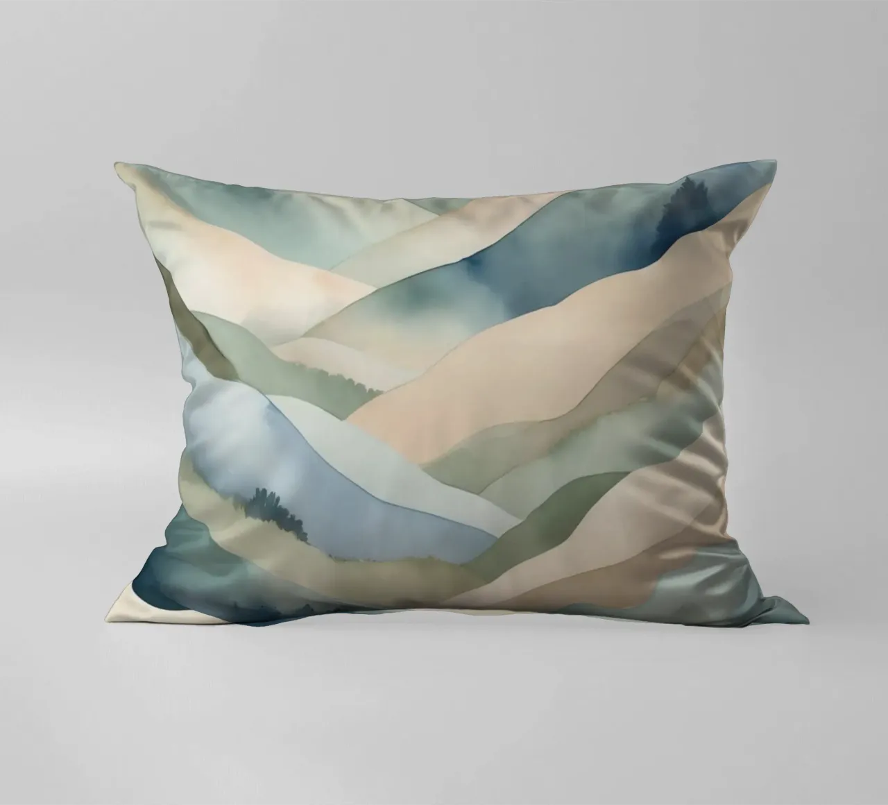Paesaggio acquerellato di colline stratificate cuscino da DesignDoodle