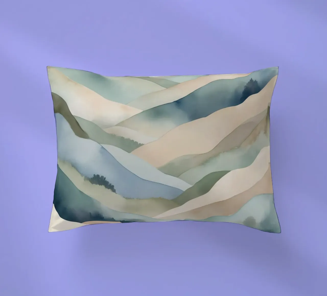 Paesaggio acquerellato di colline stratificate cuscino da DesignDoodle