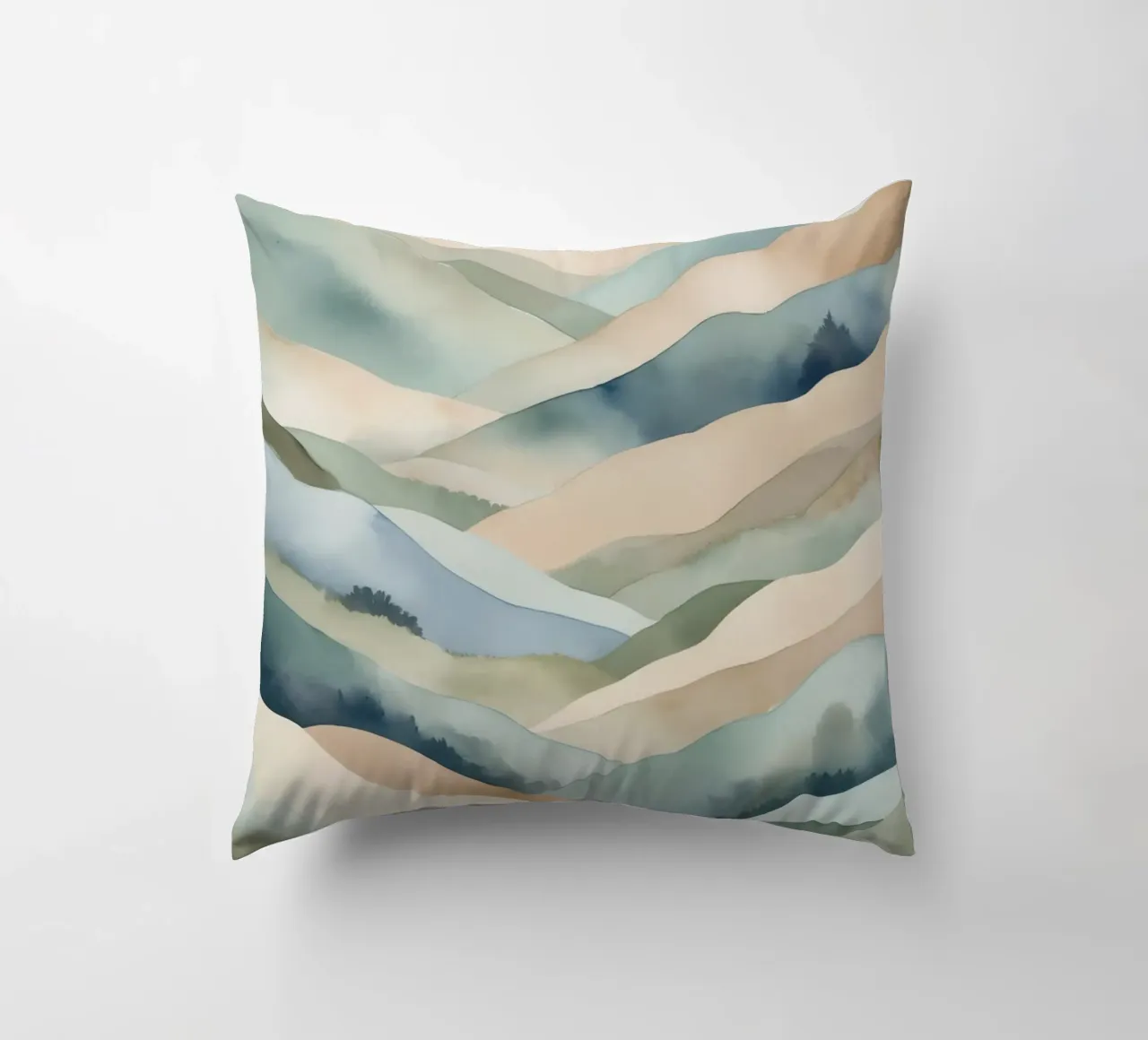 Paesaggio acquerellato di colline stratificate cuscino da DesignDoodle