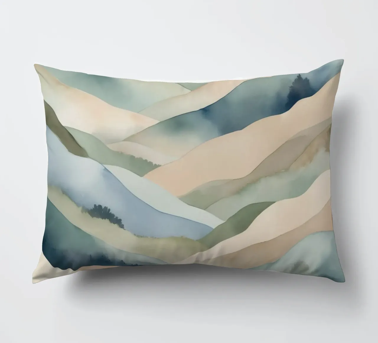 Paesaggio acquerellato di colline stratificate cuscino da DesignDoodle