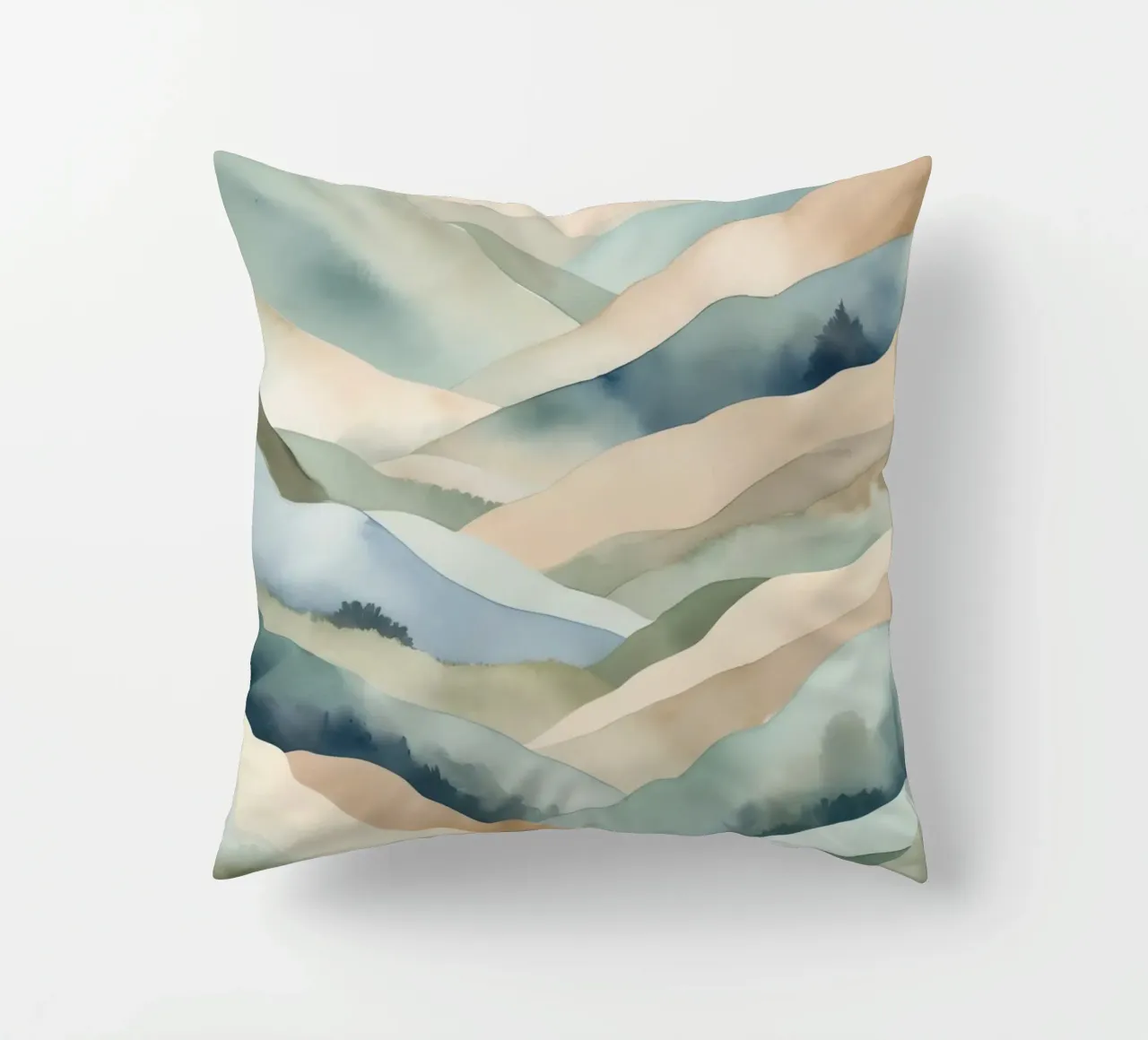 Paesaggio acquerellato di colline stratificate cuscino da DesignDoodle