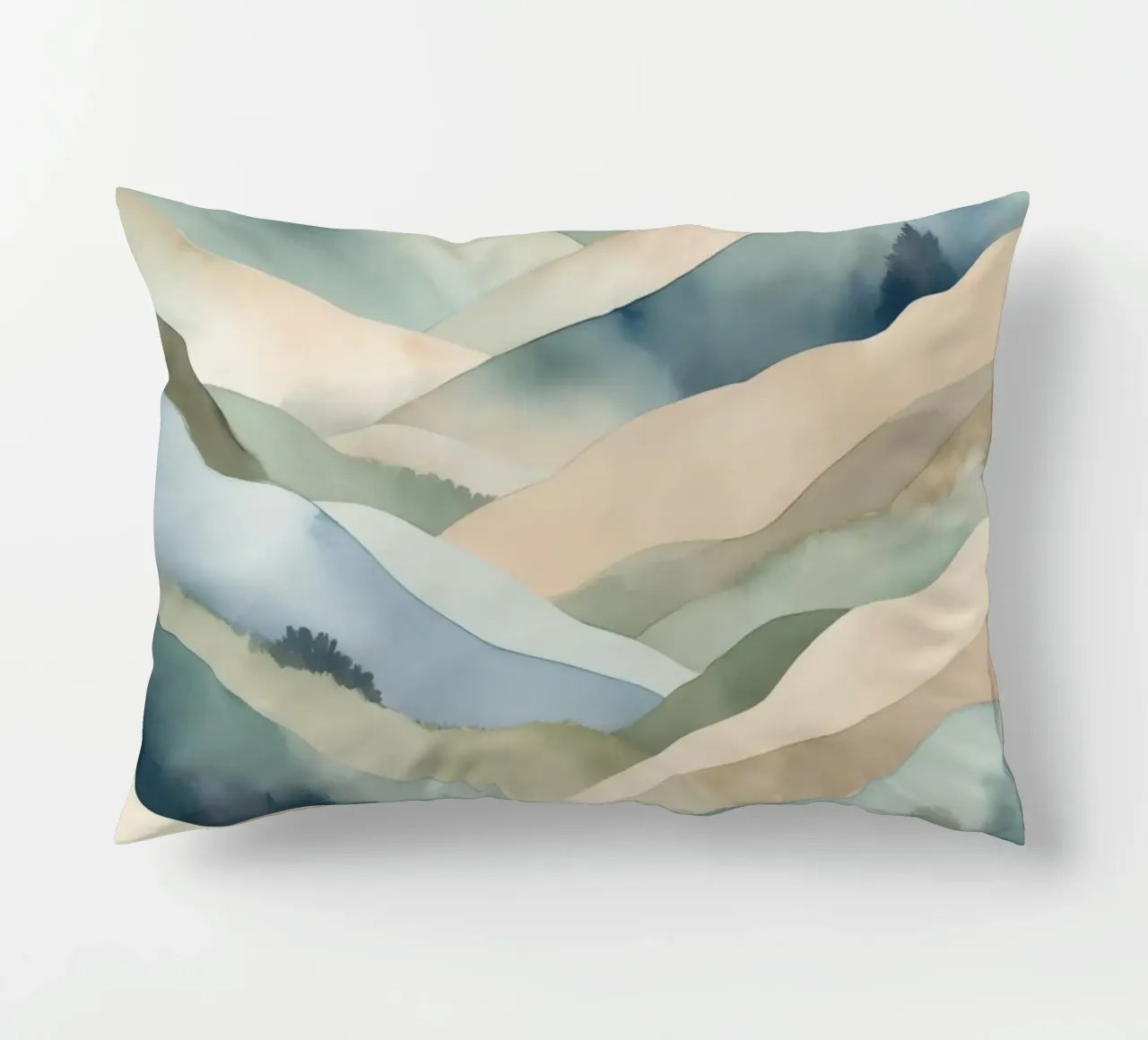 Paesaggio acquerellato di colline stratificate cuscino da DesignDoodle