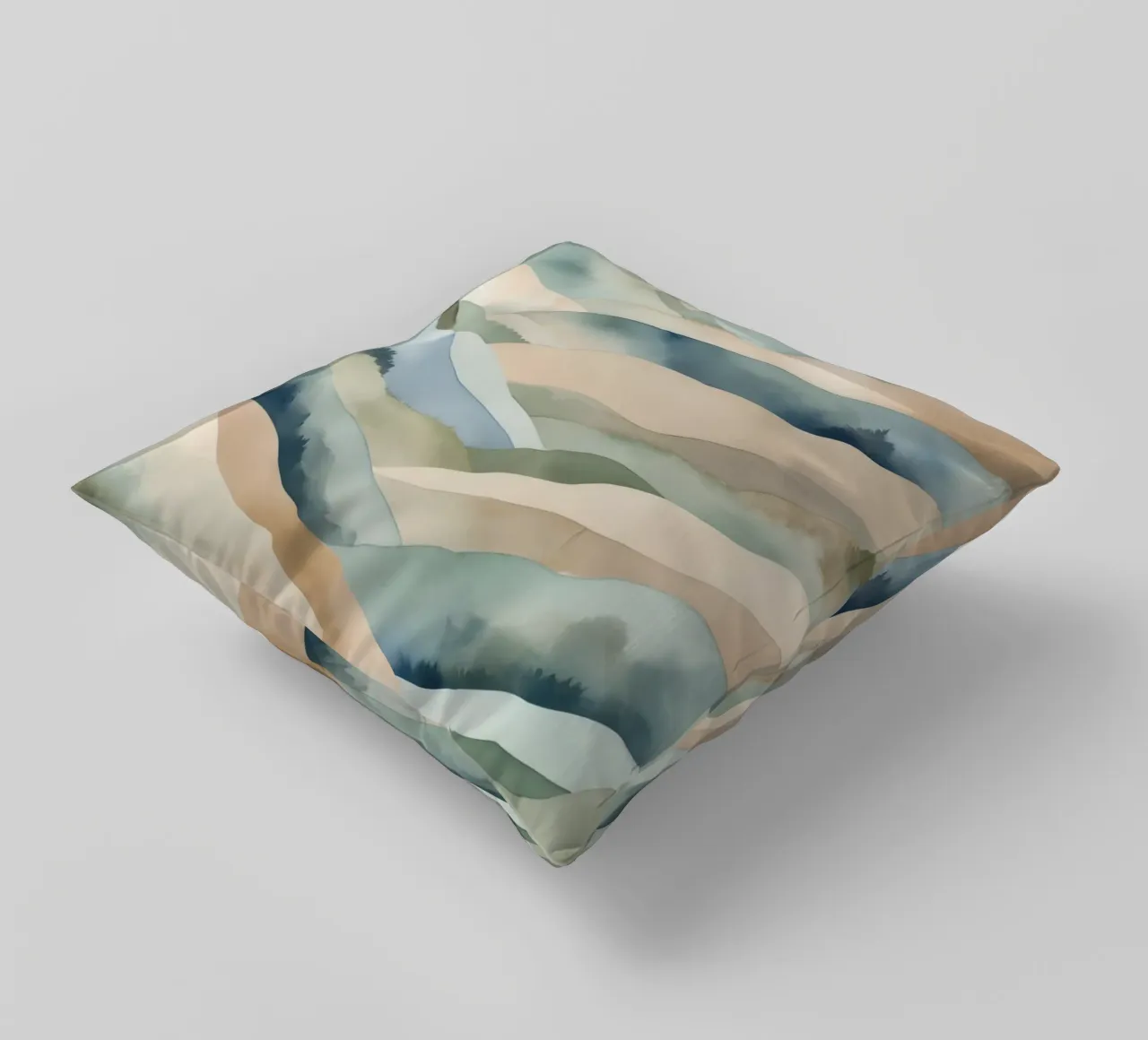 Paesaggio acquerellato di colline stratificate cuscino da DesignDoodle