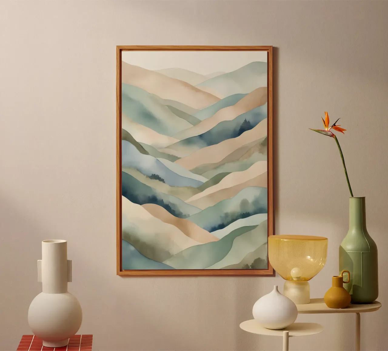 Paesaggio acquerellato di colline stratificate alluminio dibond da DesignDoodle