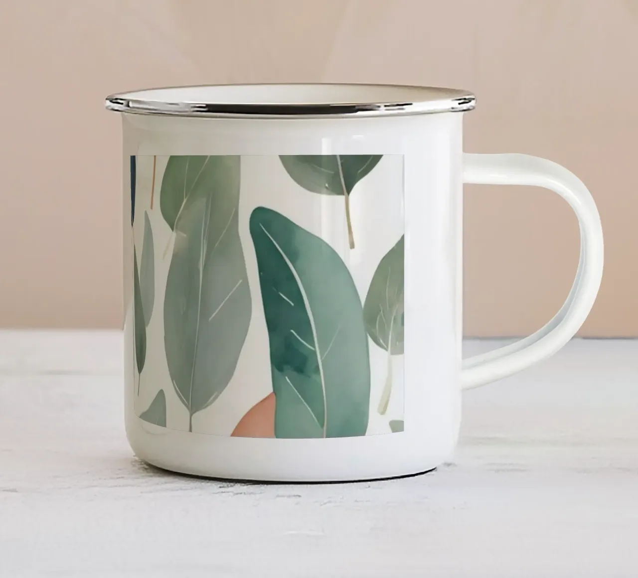 Motivo a foglie acquerellate tazza in smalto da DesignDoodle