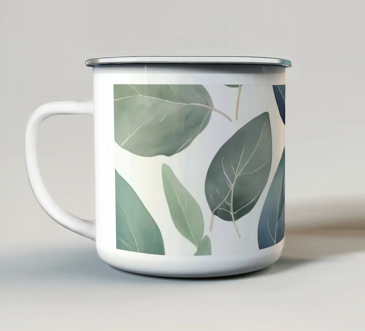 Motivo a foglie acquerellate tazza in smalto da DesignDoodle