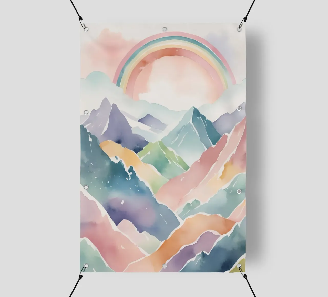 Montagne e arcobaleno ad acquerello telo in pvc da DesignDoodle