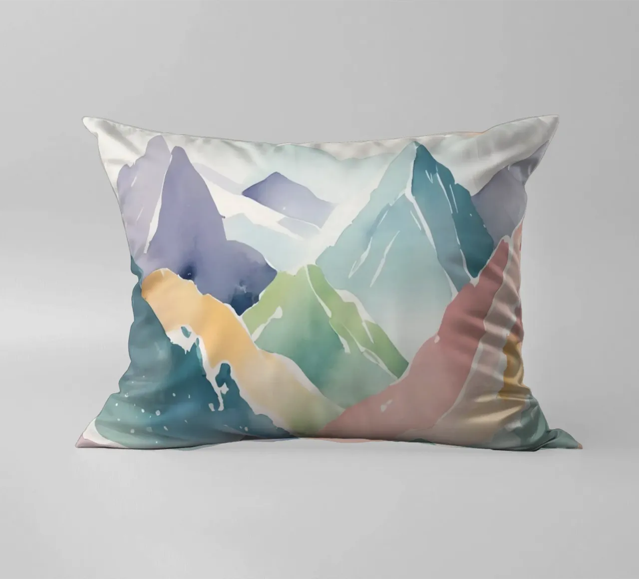Montagne e arcobaleno ad acquerello cuscino da DesignDoodle