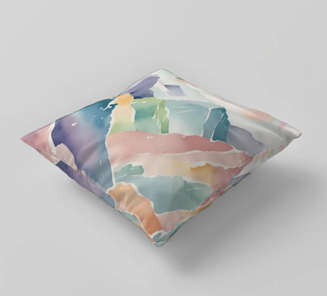 Montagne e arcobaleno ad acquerello cuscino da DesignDoodle