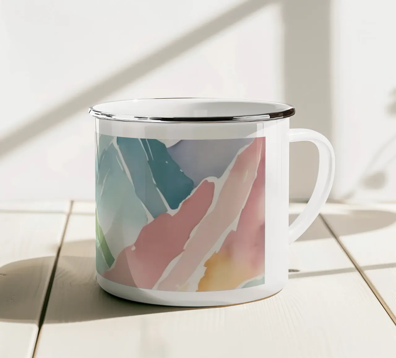 Montagne e arcobaleno ad acquerello tazza in smalto da DesignDoodle