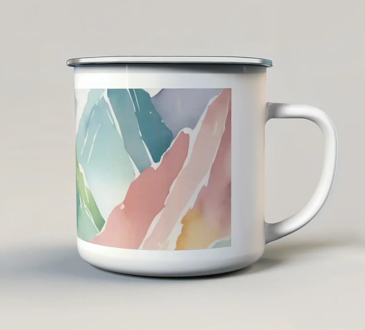 Montagne e arcobaleno ad acquerello tazza in smalto da DesignDoodle