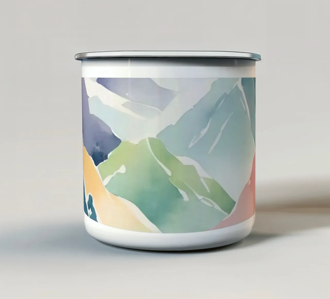 Montagne e arcobaleno ad acquerello tazza in smalto da DesignDoodle