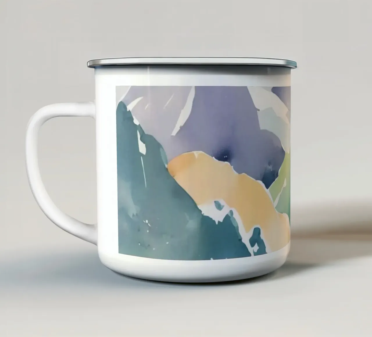 Montagne e arcobaleno ad acquerello tazza in smalto da DesignDoodle