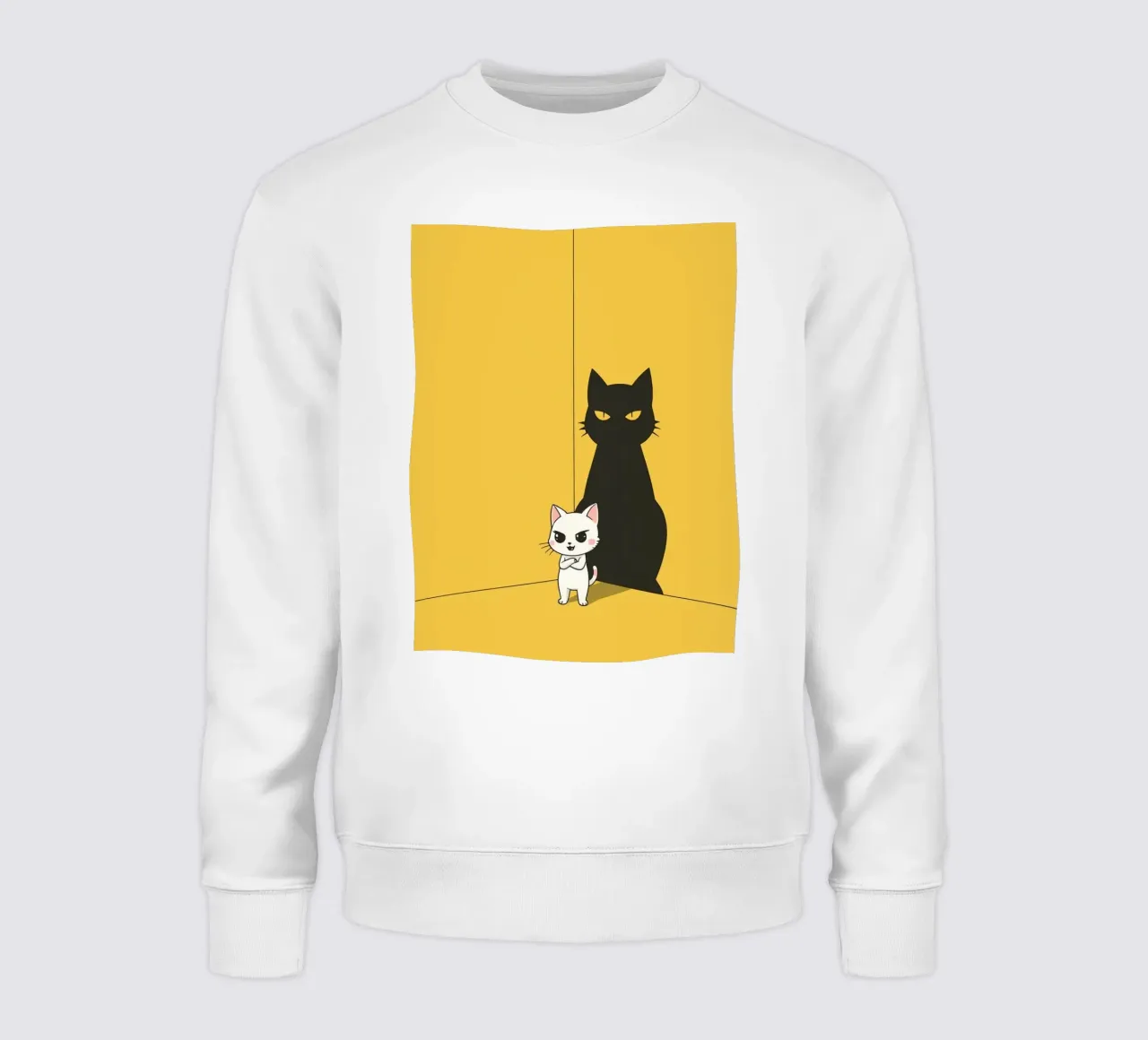 Chat blanc avec ombre noire dans un coin jaune sweat de DesignDoodle