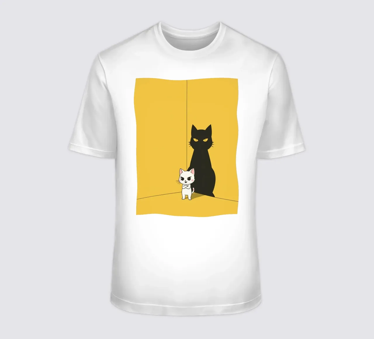 Gatto bianco con ombra nera in un angolo giallo t-shirt da DesignDoodle