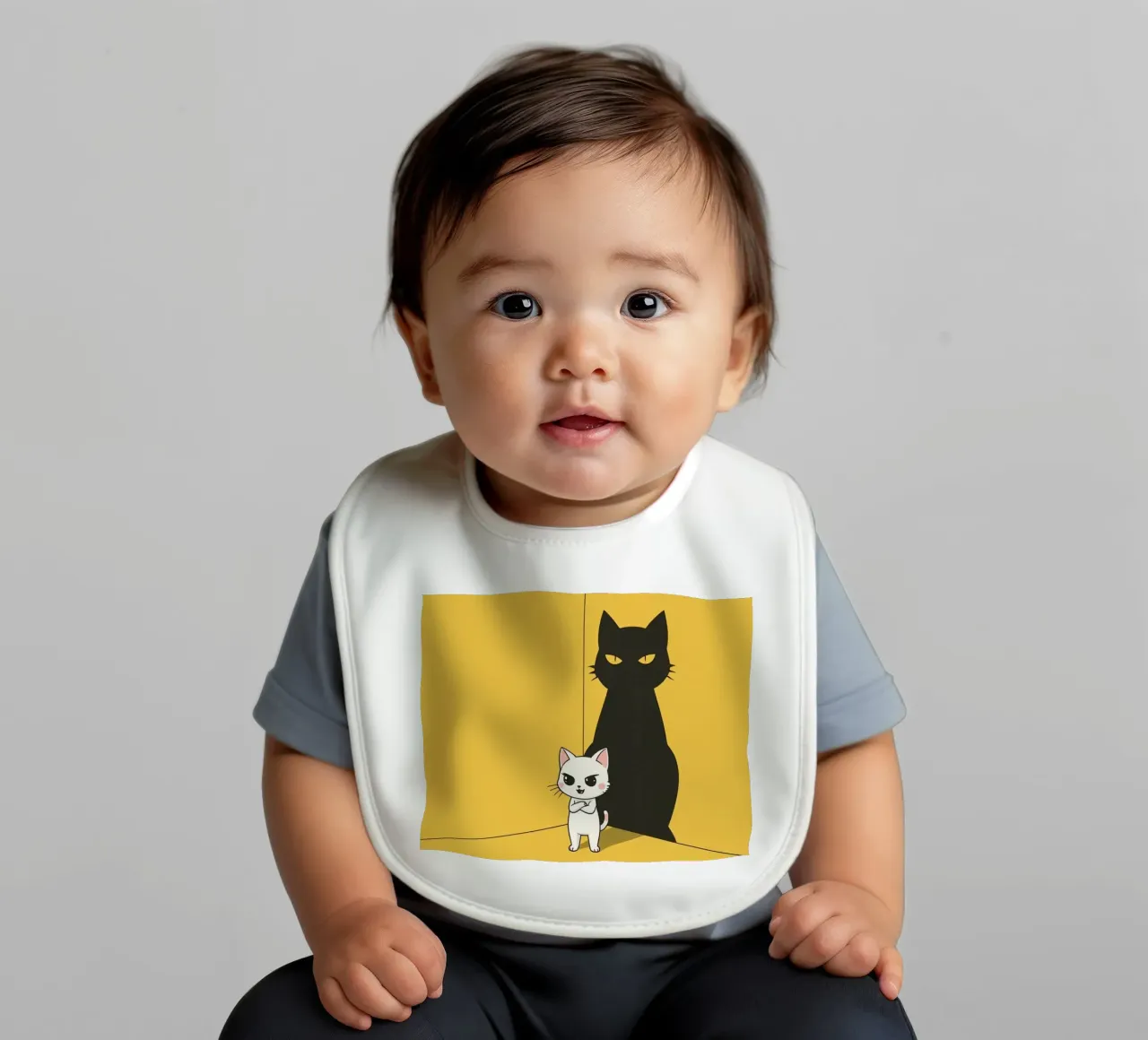 Chat blanc avec ombre noire dans un coin jaune bavoir de DesignDoodle