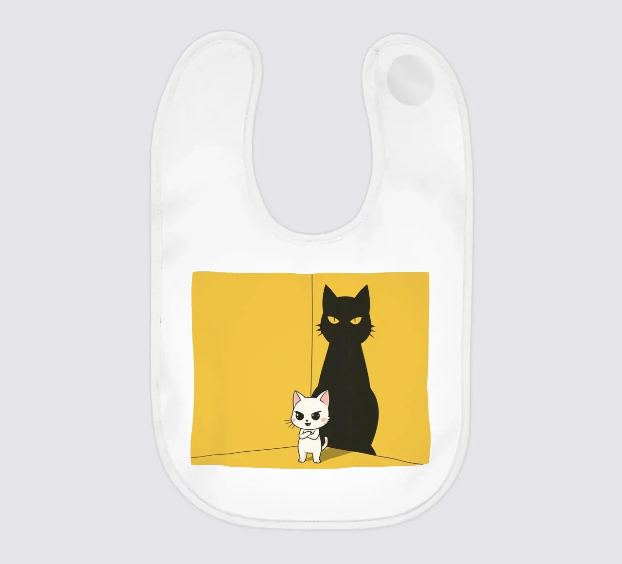 Chat blanc avec ombre noire dans un coin jaune bavoir de DesignDoodle