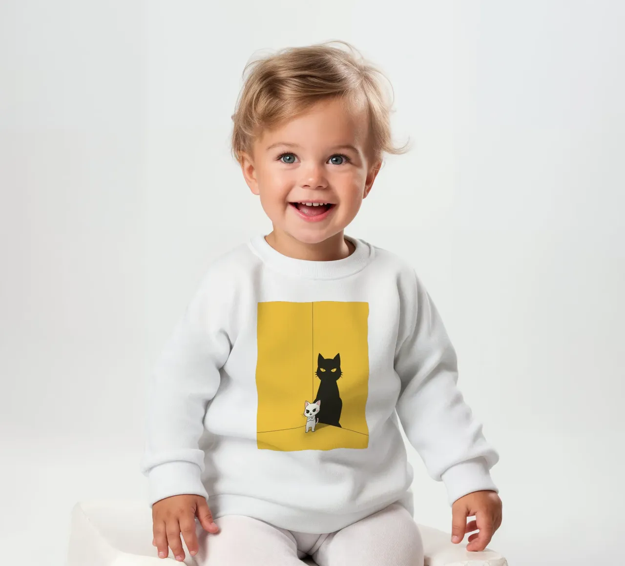 Gatto bianco con ombra nera in un angolo giallo felpa neonato da DesignDoodle