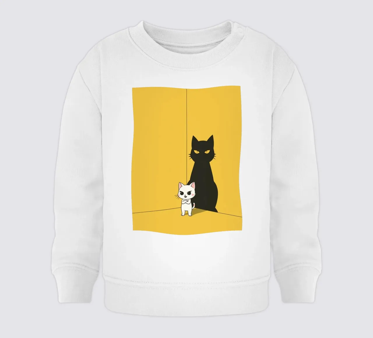 Gatto bianco con ombra nera in un angolo giallo felpa neonato da DesignDoodle