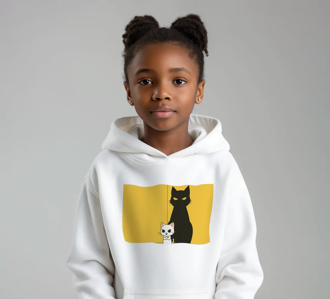 Chat blanc avec ombre noire dans un coin jaune sweat à capuche enfant de DesignDoodle