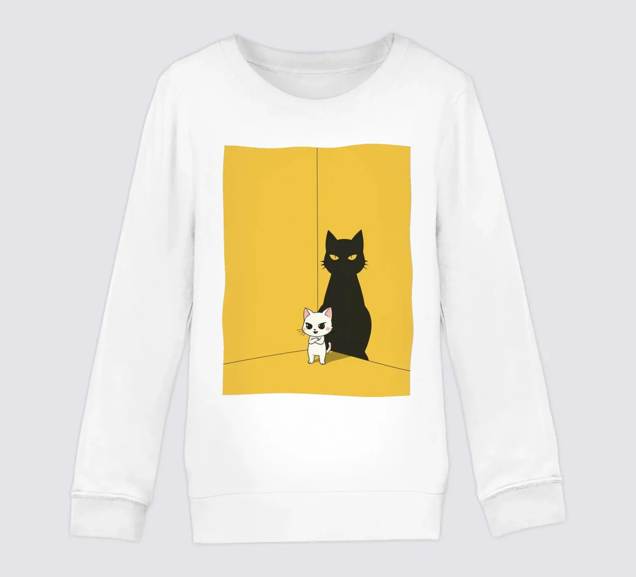 Chat blanc avec ombre noire dans un coin jaune sweat enfant de DesignDoodle