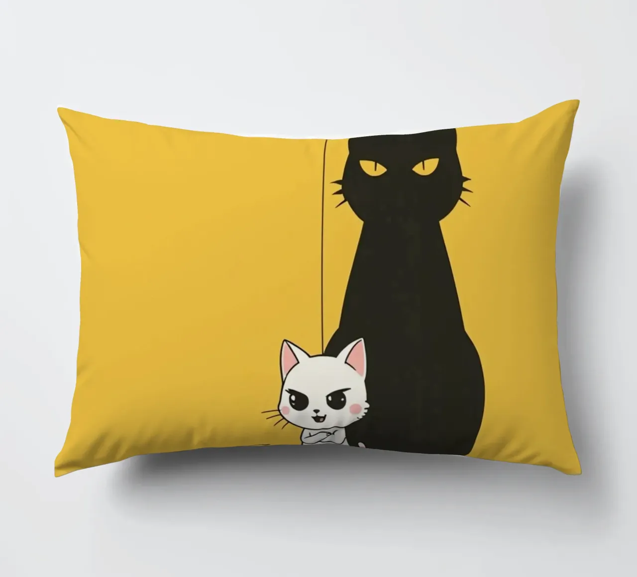 Chat blanc avec ombre noire dans un coin jaune coussin de DesignDoodle