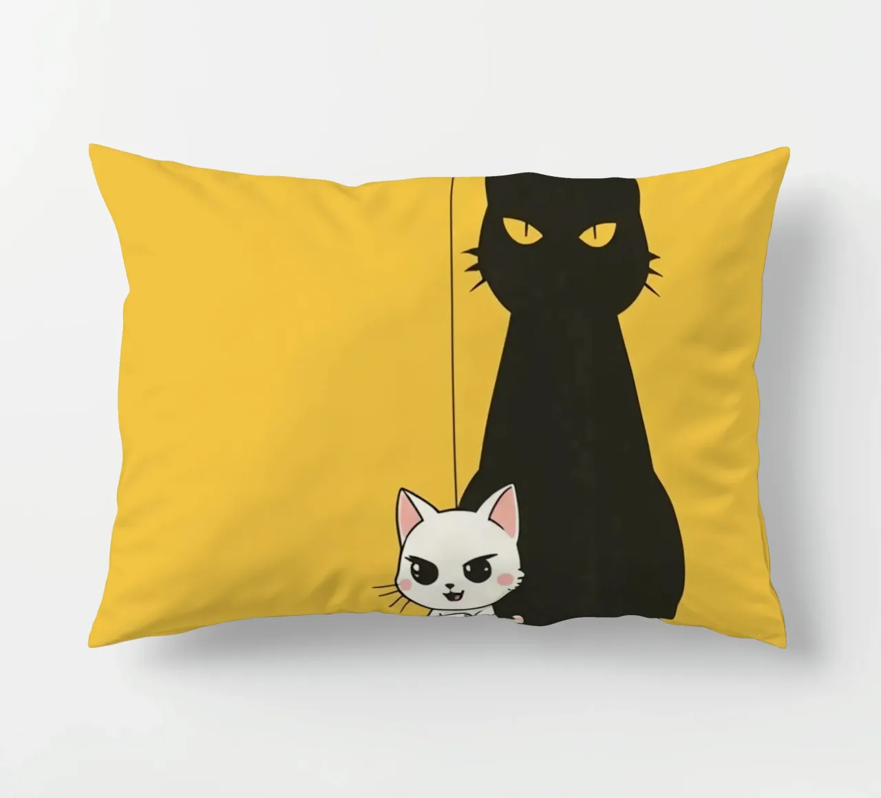 Chat blanc avec ombre noire dans un coin jaune coussin de DesignDoodle